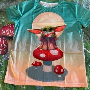 𝅺Baby Yoda Eating Amanita Mushroom 🍄 Tee, Sizes Medium and Large Available, NWOT